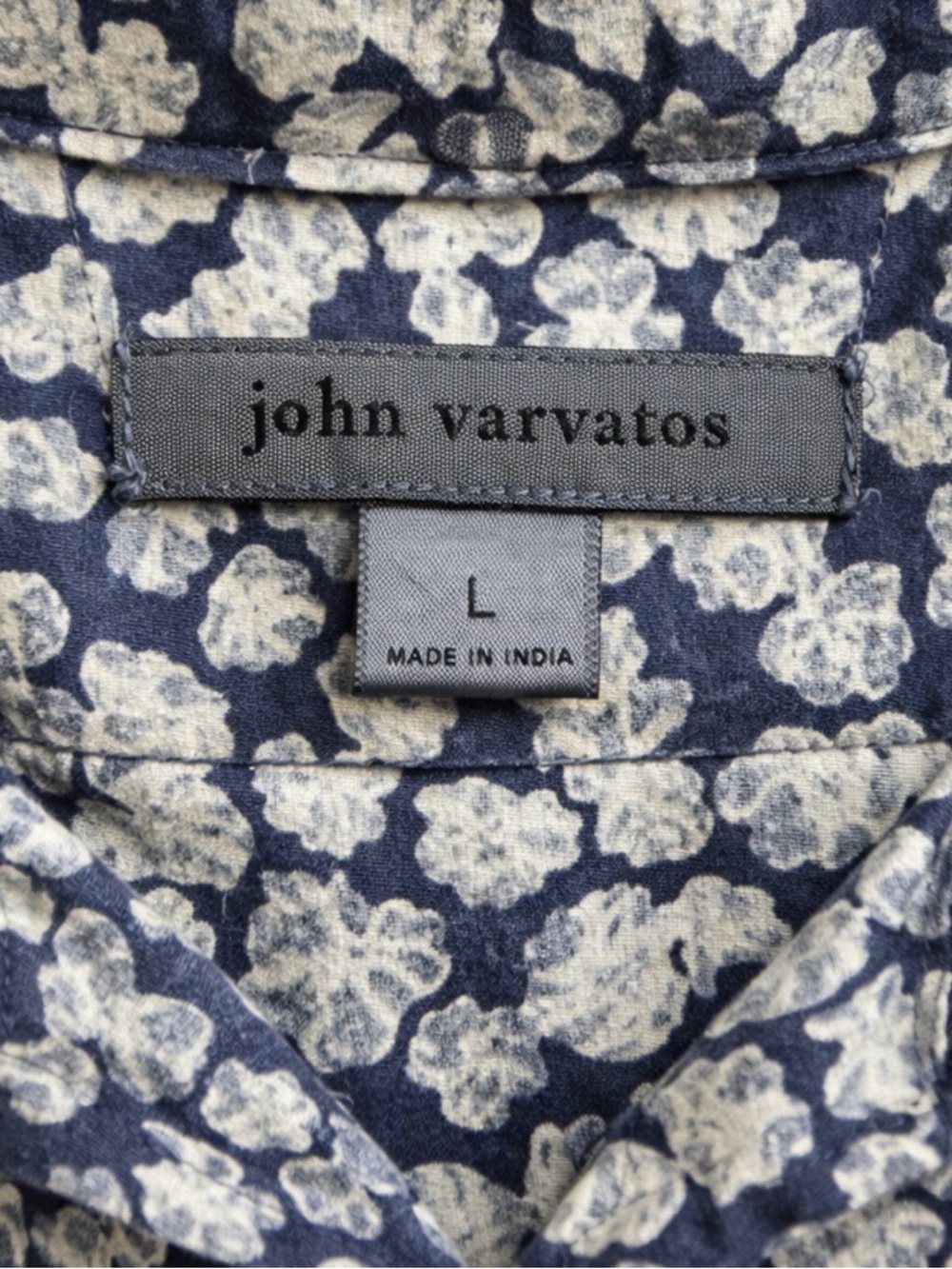 Men's Navy Floral Short-Sleeve Shirt JOHN VARVATOS - Picture 3 of 3